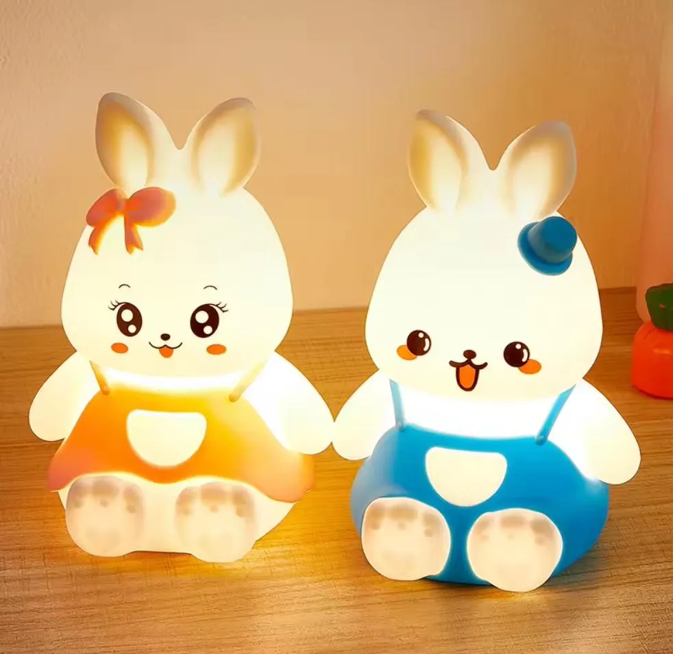 Linda luz nocturna de animales: diseño de conejo para la decoración de la guardería silicona luz suave