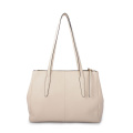 Tote monogramma grande borsa in pelle beige spessa