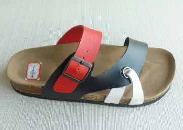 Custom Two Belts Men Cork Sandals , Cork + Eva Black / Red Anti-skidding