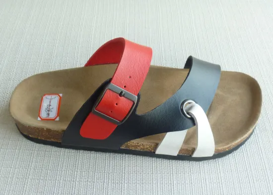 Custom Two Belts Men Cork Sandals , Cork + Eva Black / Red Anti-skidding