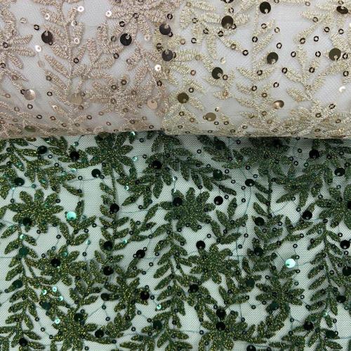 Atrovirens Leaves Sequins Embroidery Fabric