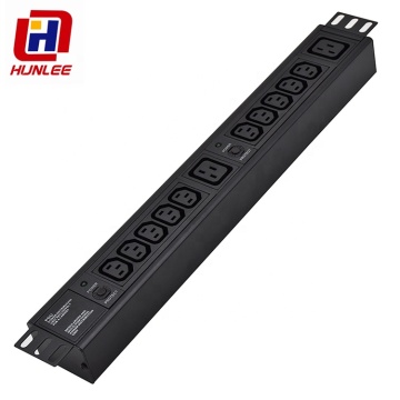 1.5U 12 اتجاه IEC C13/C19 PDU مع حماية الحمل الزائد