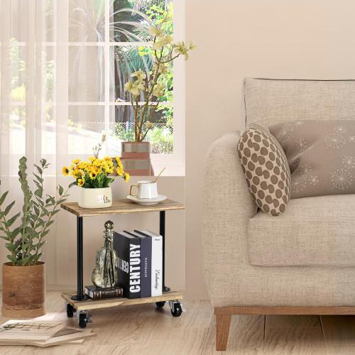 2-Tier Wood Sofa Side Table with Storage Shelf