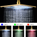 Quyanre Gold Digital Shower Faucets Set LED Rainfall Shower Head Golden 3-Way Digital Temp Display Mixer Tap Tub Spout Shower