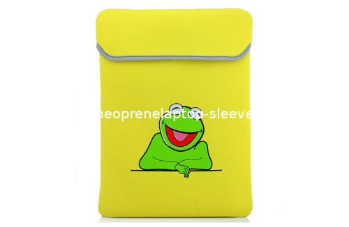 Pretty Animal Yellow Neoprene Fabric Laptop Bag For Kids , Cartoon Frog Printed