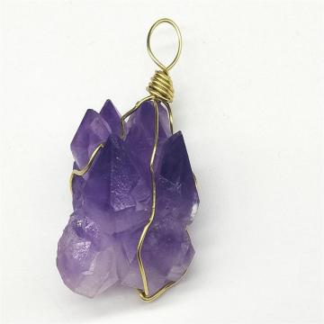 Amethyst original stone pendant necklace steel wire winding natural irregular aura Healing Crystal Necklace gem quartz jewelry s