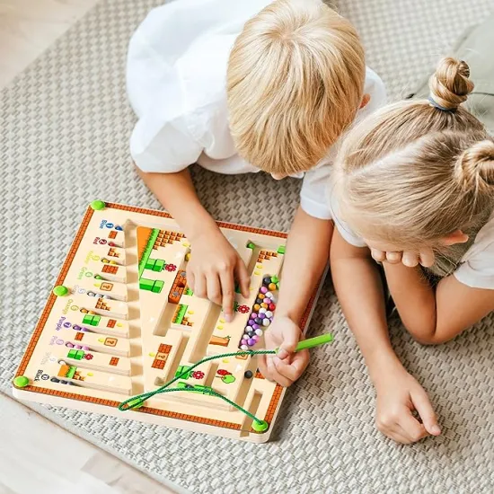 Montessori Magnetic Color and Number Maze Wooden Puzzle Activity Board: An Educational Toy for Learning and Counting