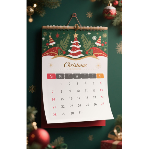 Christmas-Themed Calendar with Week Numbers