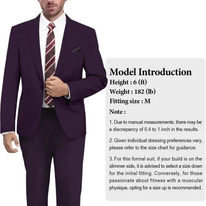 WYWK 2 Piece Men's Suit Wedding Business Party-Purple-S
