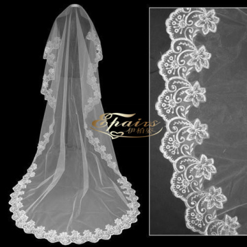 latest long silk embroider lace bridal wedding veil(V04)