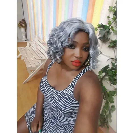 Aishili lolita silver gray Synthetic hair short Spring curly Celebrity Wigs Afor curly synthetic hair wig for women