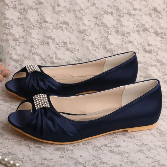 Wedopus Flat Bridal Party Shoes Navy Satin