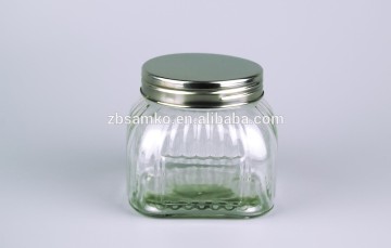 Popular daily clear glass storage jar with flat metal lid