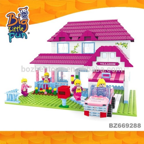 Pink girls 3D villadom plastic doll house building blocks toys for kids educational