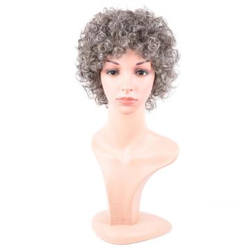 GREY COLOR CHEAP MACHINE MADE CURLY WIG