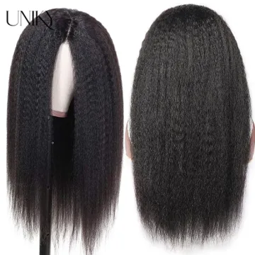 Uniky Wholesale Pre Plucked Cambodian Virgin Hair Wig Lace Front Natural Hairline Kinky Straight Human Hair 4*4 Closure Lace Wig