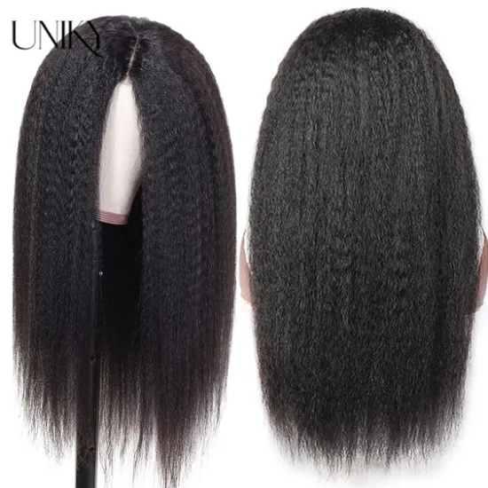 Uniky Wholesale Pre Plucked Cambodian Virgin Hair Wig Lace Front Natural Hairline Kinky Straight Human Hair 4*4 Closure Lace Wig