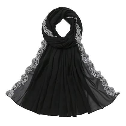 Elegant Summer Pearl Chiffon Lace Scarf Muslim Hijab Shawl