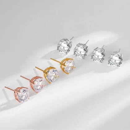 High Quality 925 Sterling Silver Four Claw Zircon Fashion Stud Earrings