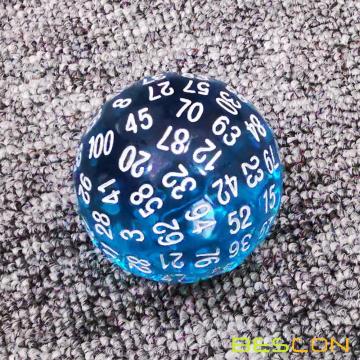 Polyconque dés translucide bleu Bescon 100 faces, D100 dés, 100 faces Cube, Transparent D100 Game Dice
