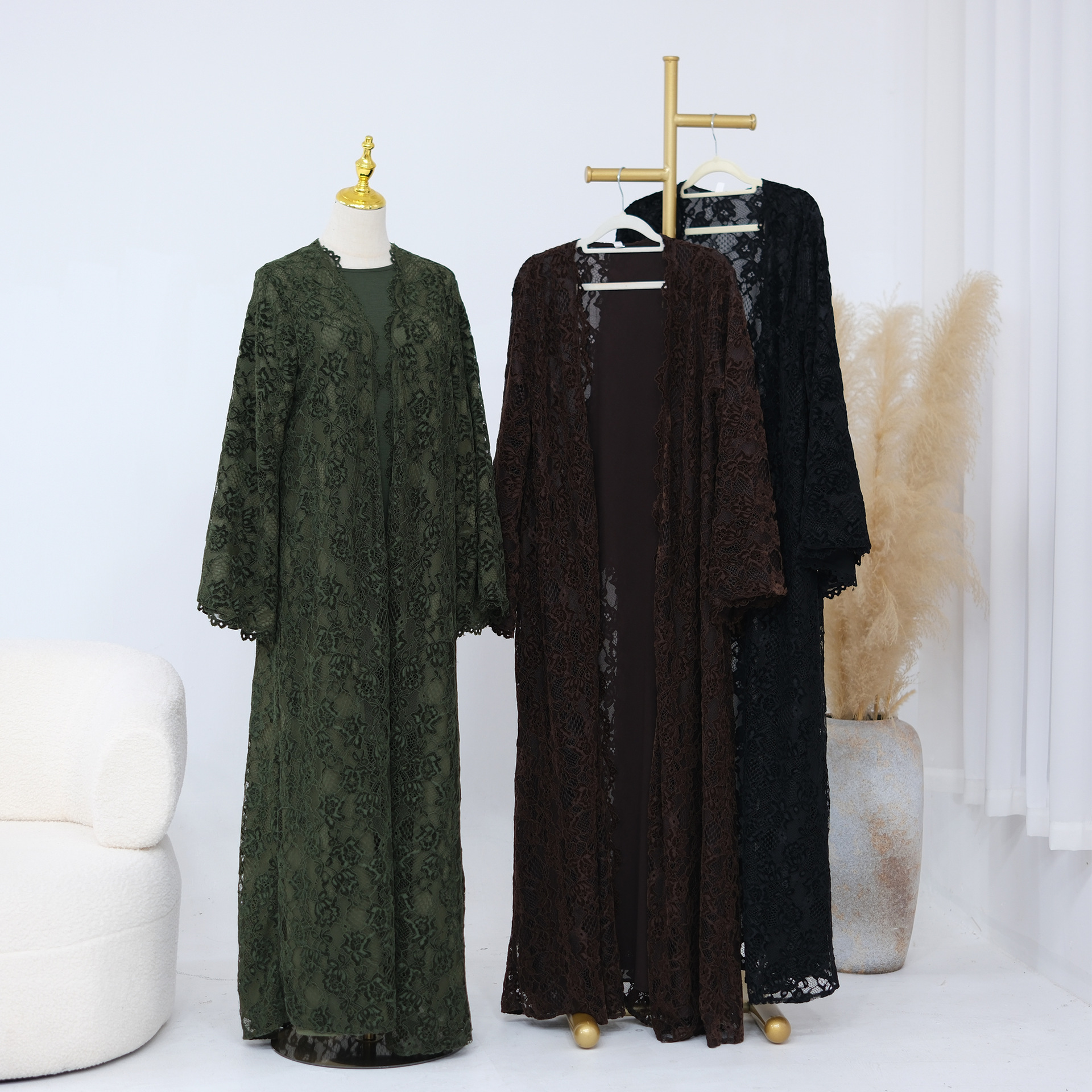 Luxury Lace Abaya Cardigan Dress Detail