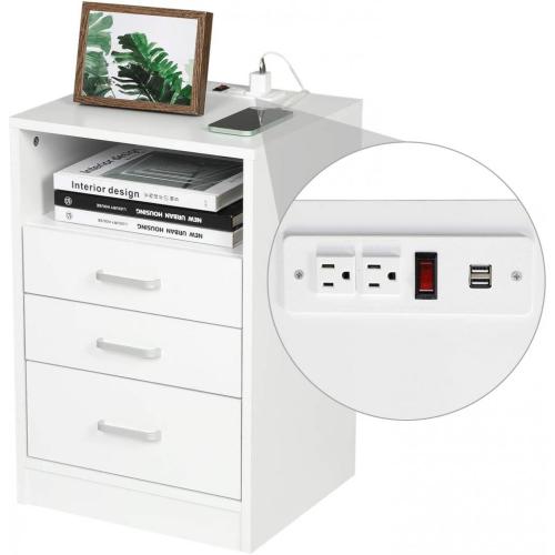 Nightstand 3 Drawers with Open Storage Bedroom Furniture