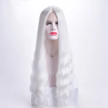 Aishili wholesale snow white long hair yaki straight wig synthetic lace front synthetic wigs for women
