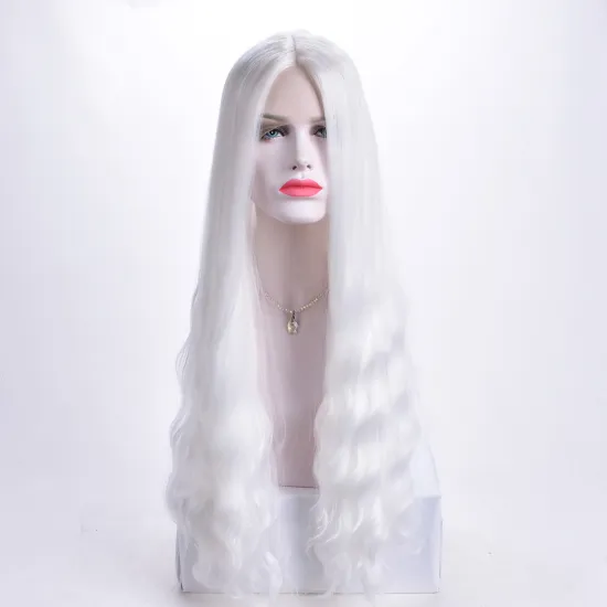 Aishili wholesale snow white long hair yaki straight wig synthetic lace front synthetic wigs for women