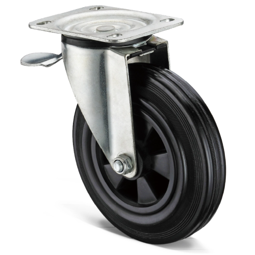 Professional non-slip black heavy duty rubber casters