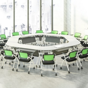 Portable Wheel Movable Fan-shaped Adjustable Folding School Desk for Students