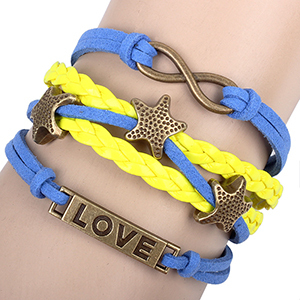 AMORE stelle pesce metallo regali infinito tessute a mano bracciali gioielli blu velluto giallo cavo bracciale di San Valentino