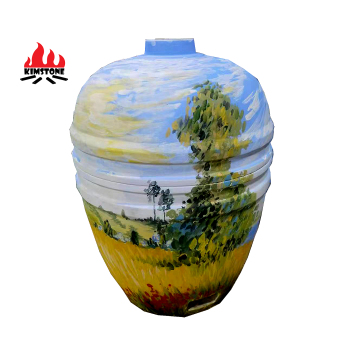 Customizable Hand-Painted Kimstone Kamado Ceramic Grill - 24 Inch Chinese Art Beach Style