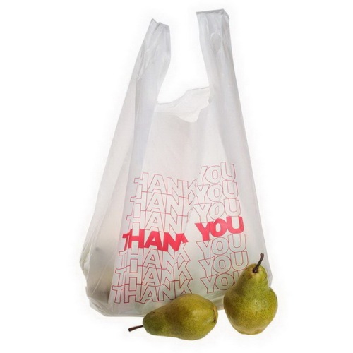 black Thank You Logo Printing Plastic Grocery Store T Shirt Bag With Handles