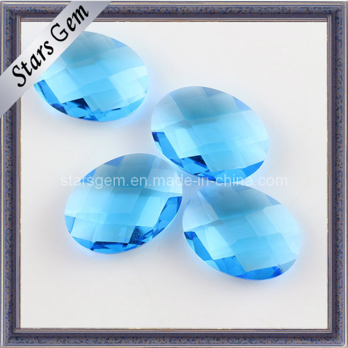 Pure Ocean Blue Oval Shape Checker Cut