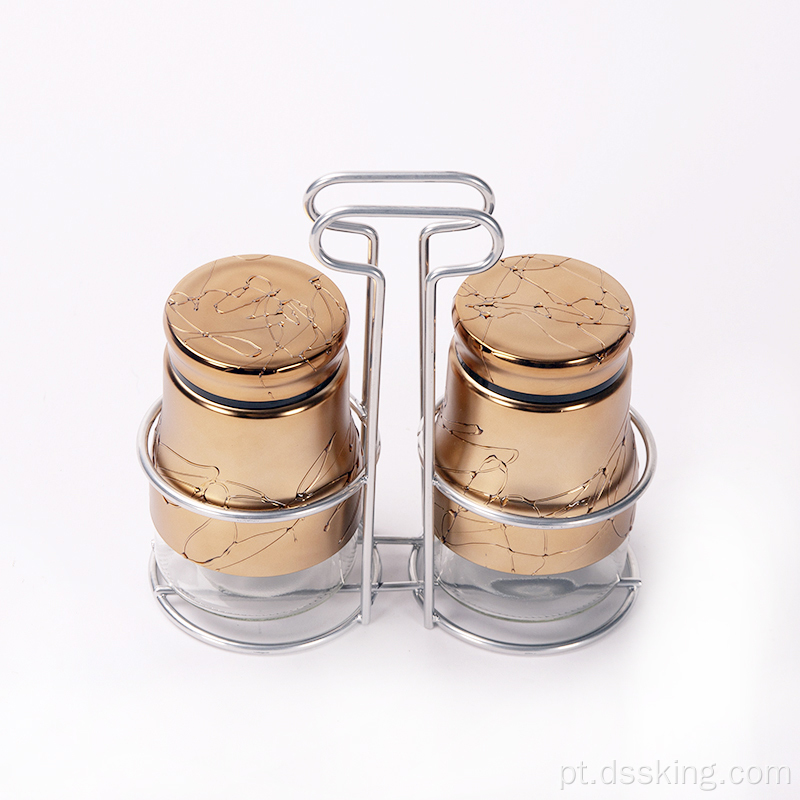Jarra de especiarias de vidro de chocolate Jar de vidro personalizado para cozinha com jarra de plástico conjunto