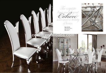 glass top stainless steel base dining table and chair AH126