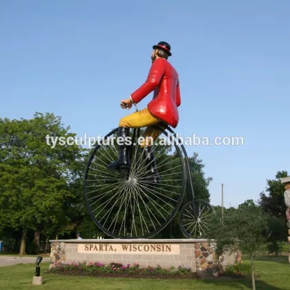 High quality fiberglass resin scultpture large riding bike statue for sale