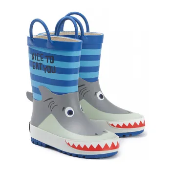 Blue Waterproof Anti-Slip 3D Printing Shark Custom Rain Boots for Boys and Babies