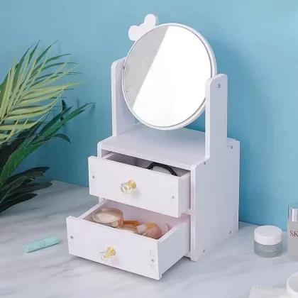 Cute Multi-functional Jewelry Makeup Mirror Storage Box for Desktop