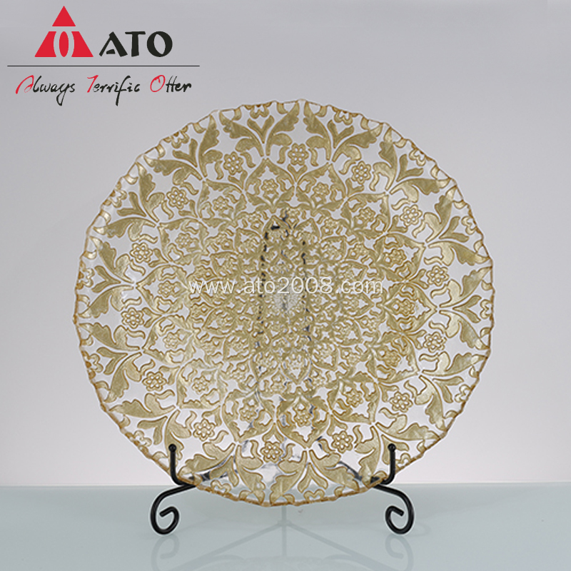 Floral pattern embossed glass charger plates for wedding