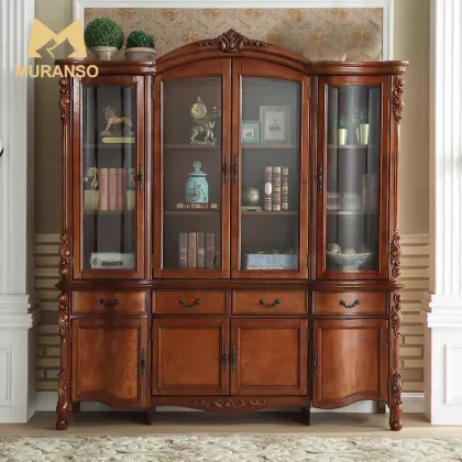 Solid Wood Carved Redwood Bedroom Furniture - Classical American Luxury Wardrobe