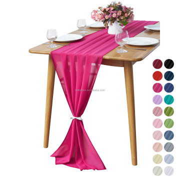 Hot Selling Solid Polyester Plain Tulle Chiffon Table Runner for Dining Room Wedding Party