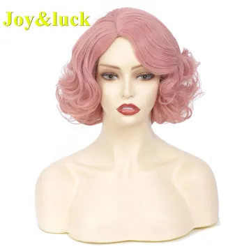 Pink Costume Hair Wholesale Wigs for Women Side Part Ladies Hair Party Cosplay Wigs Natural Curly Short Synthetic Hair Wig