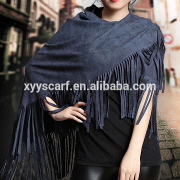 lady fashion suede scarf shawl with long fringe