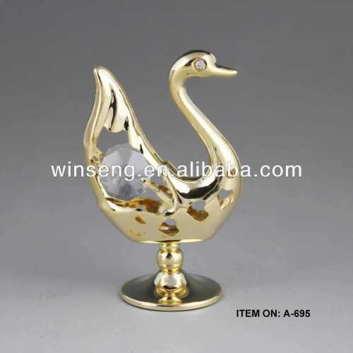 24K Gold Plated Swan with Crystals From Swarovski for Home Decor