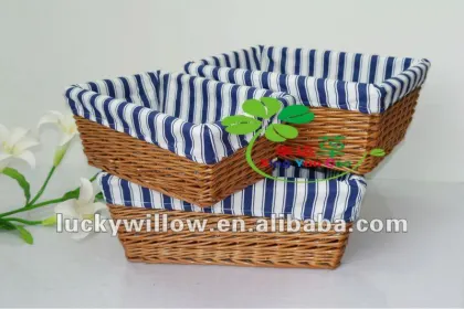 3 /s rectangle willow storge basket with liners wholesale