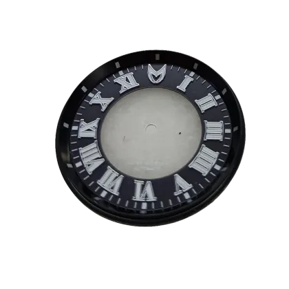 Transparent plastic watch dial with Roman numerals