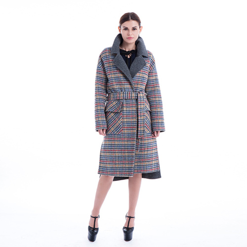 Fashion coloured checked cashmere overcoat