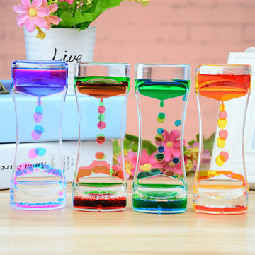 Double Color Sand Hourglasses Floating Oil Liquid Visual Motion Timer Glass Acrylic Clock Desk Ornament Acrylic Hourglass Timer