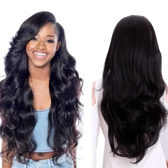 Wholesale 24Inches Women Headband Wig Black Capless Wigs Hair Clips Extension Long Wavy 3/4 Half Wig Synthetic Hair Extensions